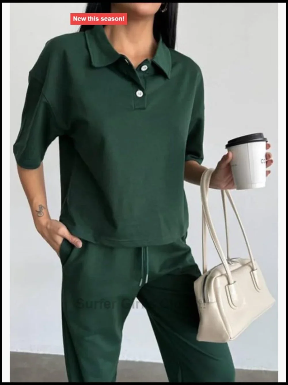 Casual 2 Piece Athleisure Set - Short Sleeve Polo Top & Jogger Pants